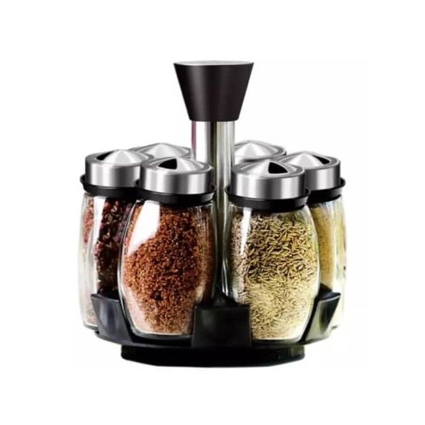 Casey 6 Piece Glass Spice Jar Rack With Rotating