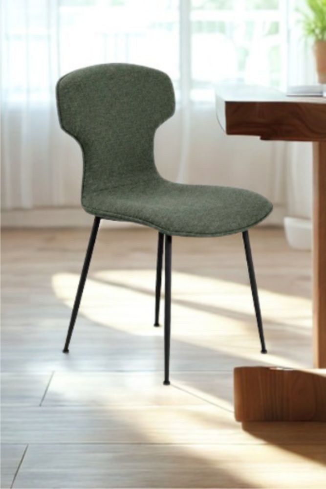 Modern Fabric Dining Chair 48 52 81 cm – Curved Backrest with Black Metal Legs