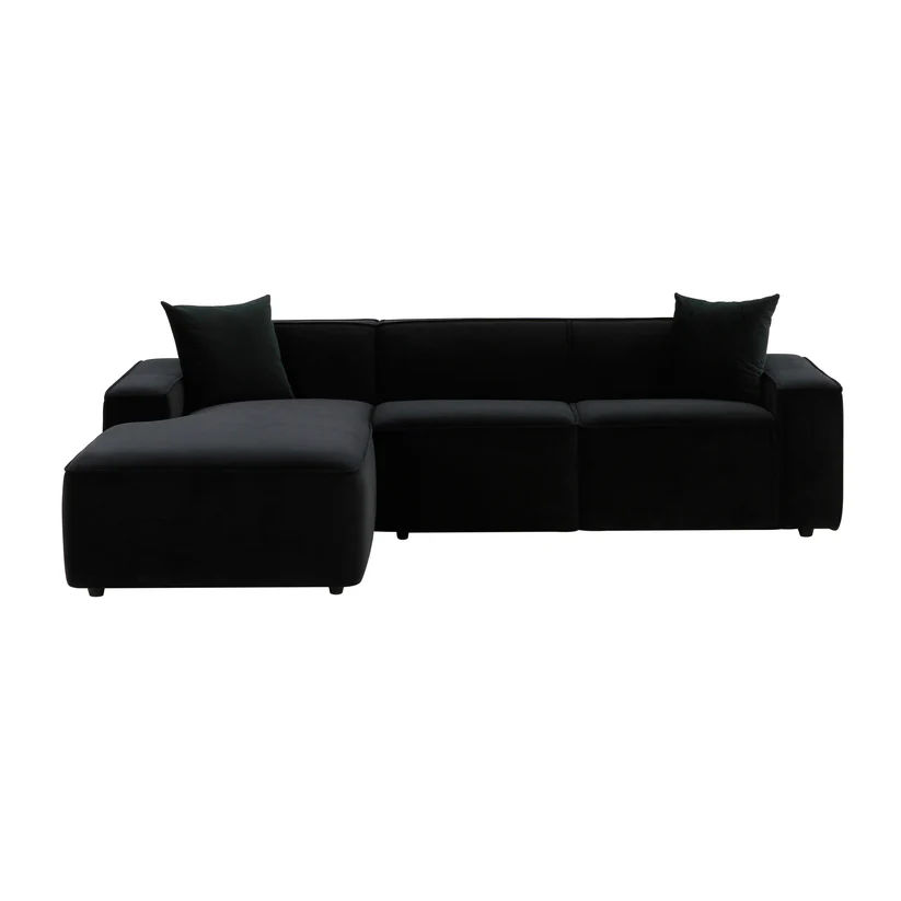 ola Black Velvet Right hand Sectional - Corner Couch