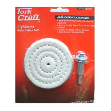 Tork Craft - Cotton Buff 75mm x 6mm Shank - 6 Pack
