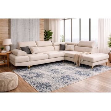 ASHER- Luxury L-Shaped Sectional Sofa – Cream PU Leather