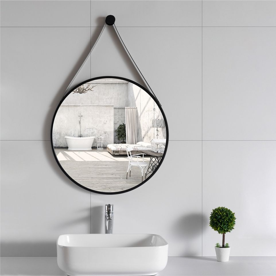 IFEEL Black frame round wall hanging strap mirror 60cm decorative mirror 969RB-A 60cm Black Frame