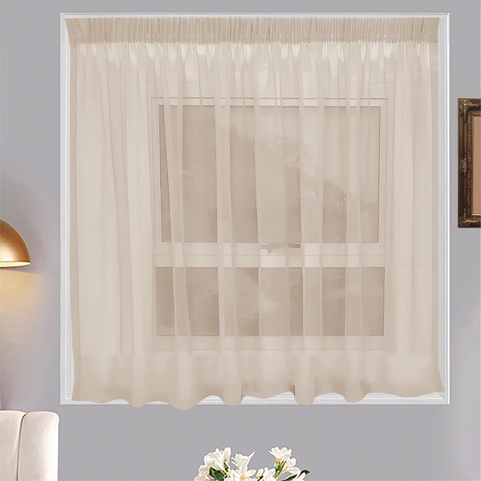 Matoc Designs Café Curtain - Mystic Voile - Taupe - Taped - Single Layer - 250cm W x 120cm H