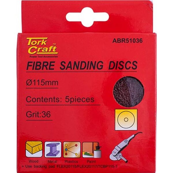 Fibre Disc 115mm 36 Grit 5 Piece - 8 Pack