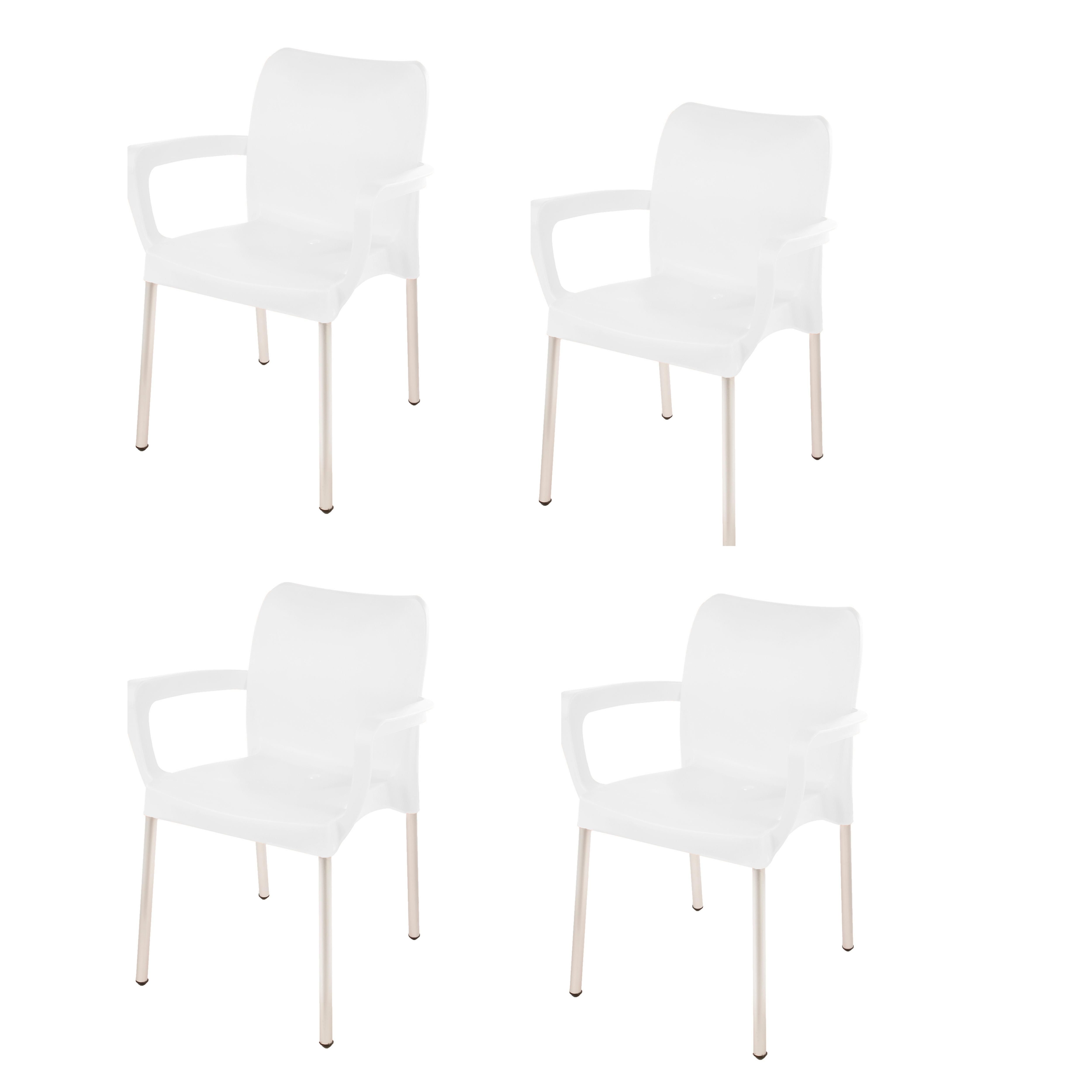 Heavy Duty Bistro Chair with Armrests - Ice White -Set of 4