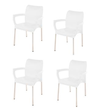 Heavy Duty Bistro Chair with Armrests - Ice White -Set of 4