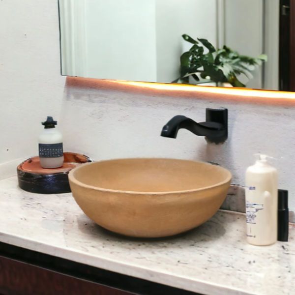 Burnt Orange Round Concave Handmade Concrete Countertop Butler Basin/Sink 4214cm