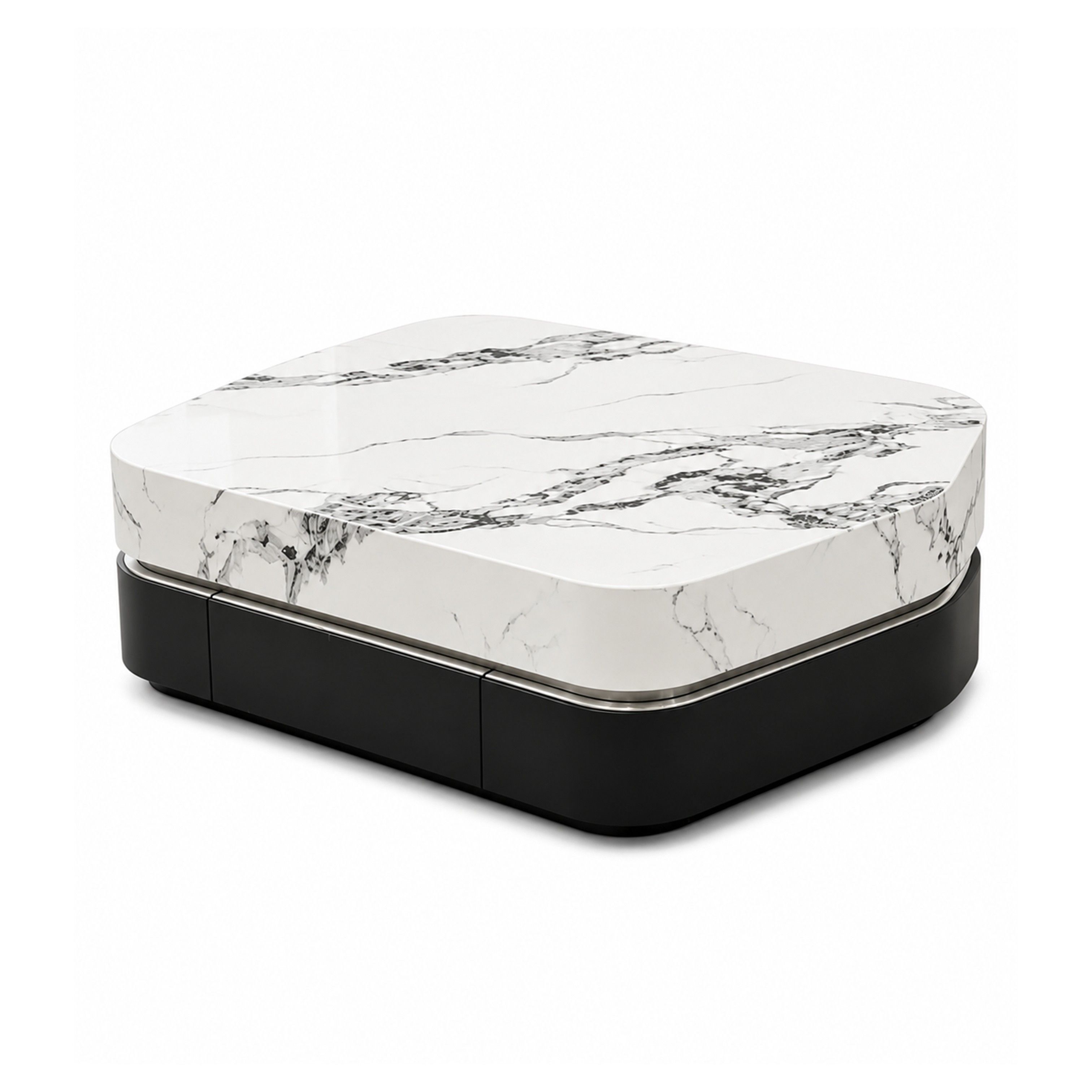 Madiega Furniture - Modern White Marble-Look Square Coffee Table with Black Base