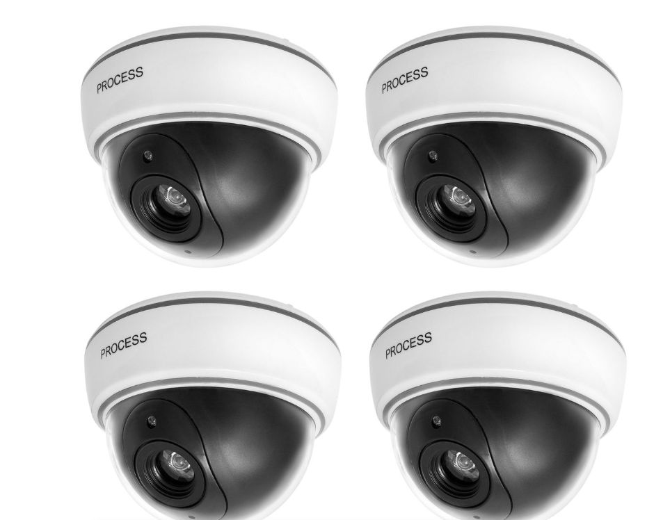Dummy White Dome Surveillance Camera with LED Light - 4 Pack