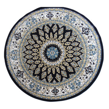 BK Carpets & Rugs – Persian Inspired Round Rug – Navy & Beige- 2m x 2m