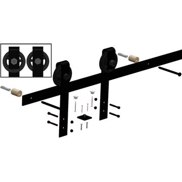 Rustic Barn Door Hardware Kit | 70mm Spoke Wheel with Roller Bearings | 2000mm Track