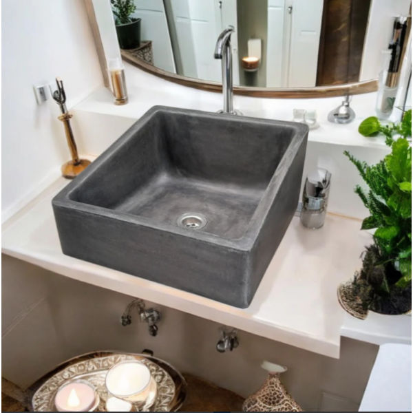 Slanting Pyramid Bespoke Charcoal Concrete Basin/Sink 36x30.5x19.5x11.5cm