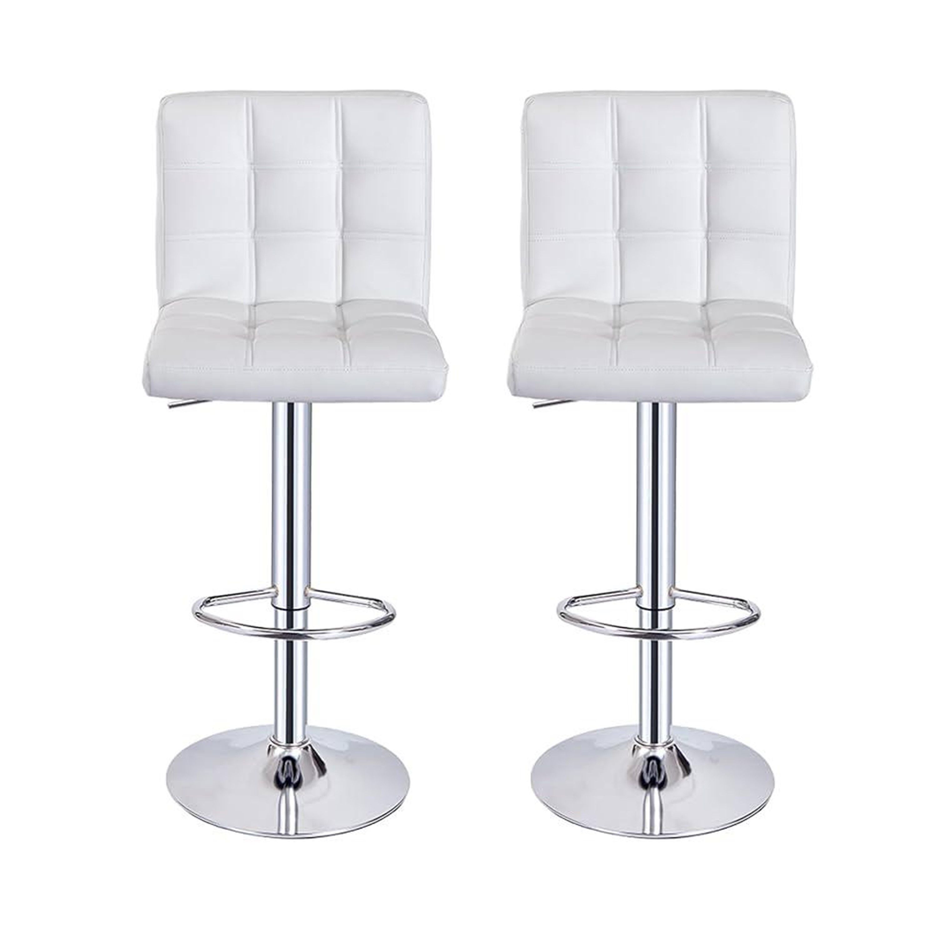 2 White Square Tufted Bar Stools