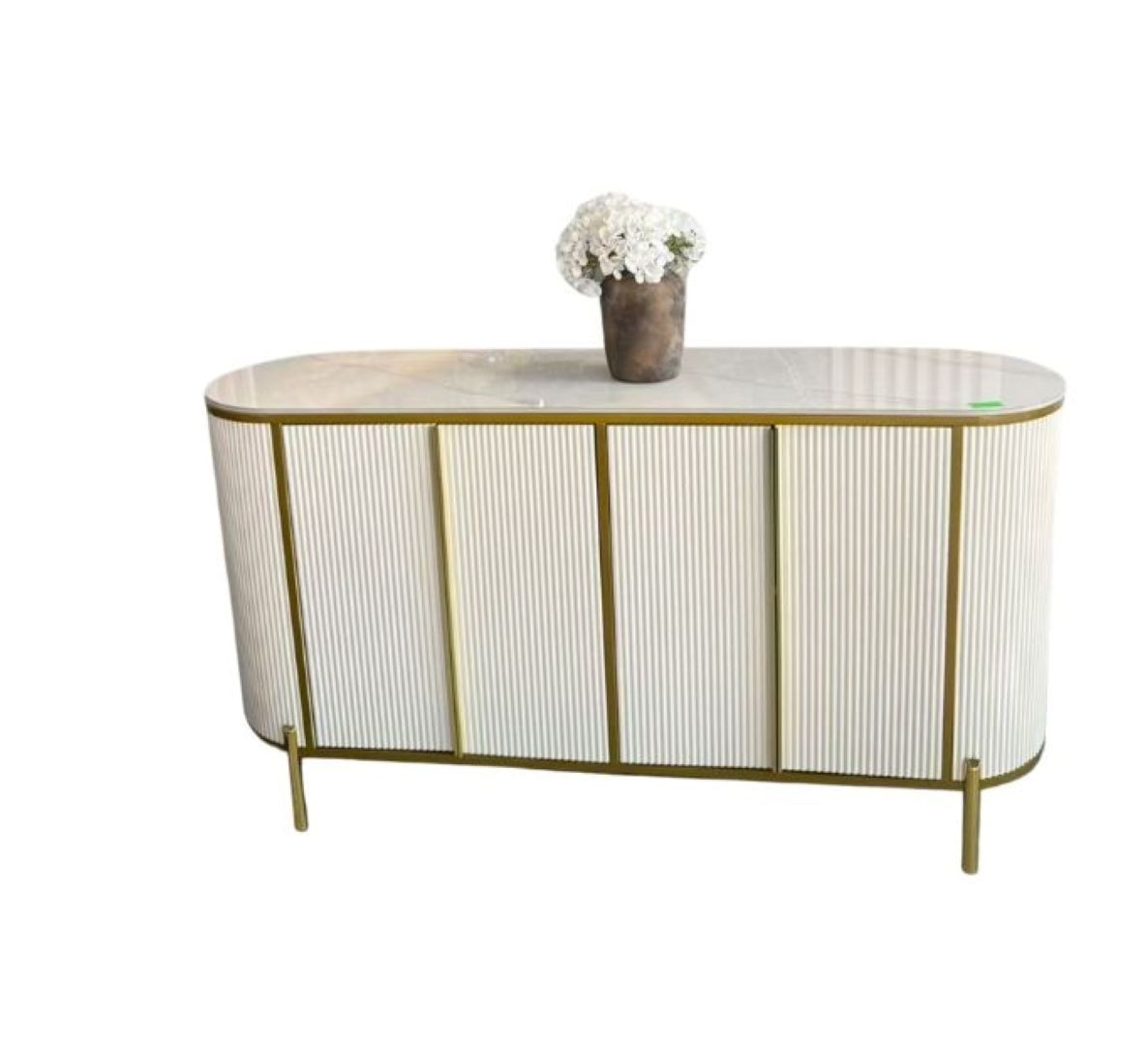 Modern Marble Top Sideboard with Gold Accents – White & Gold