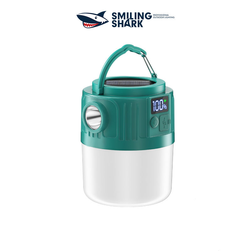 Smiling Shark YJ5801 Solar Led Camping Lantern USB Rechargeable Super Bright Digital Display, 6 Modes, USB Power Bank, Phone Charger with Remote Control
