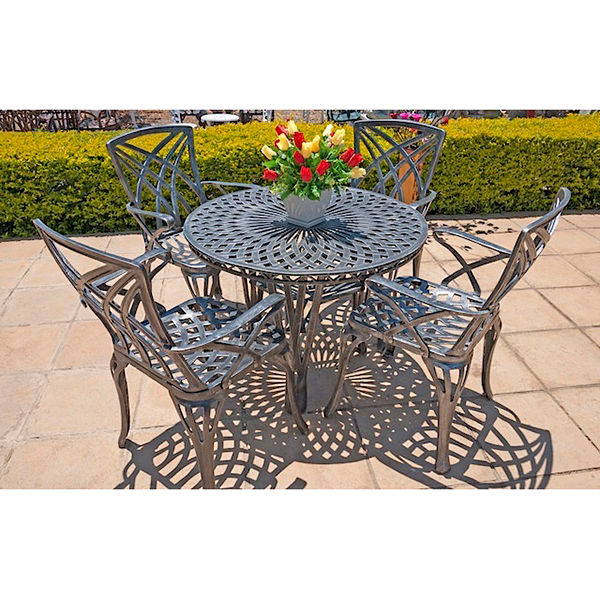 Ageless & Beautiful!   4 Seater Cast Aluminium Patio Furniture Set / Garden Furniture Set / Outdoor Furniture Set - 4 x Rainbow Chairs with 100cm King Diamond Table