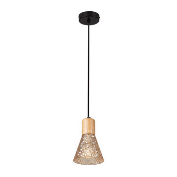 Lucca - Pendant - Black & Wood & Amber Glass