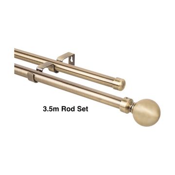 Gold Double Curtain Rod Set -Ball Finial 3.5m