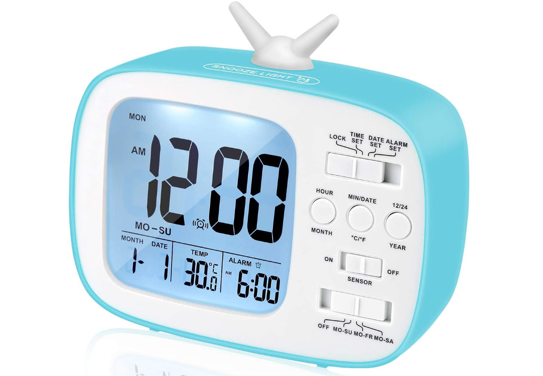 Classy TV Shape Digital Alarm Clock / Temperature & Calendar - Blue