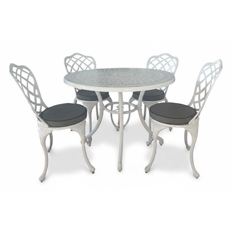 Coral Aluminium Dining Set 4-Seater (White, Charcoal Cushions)