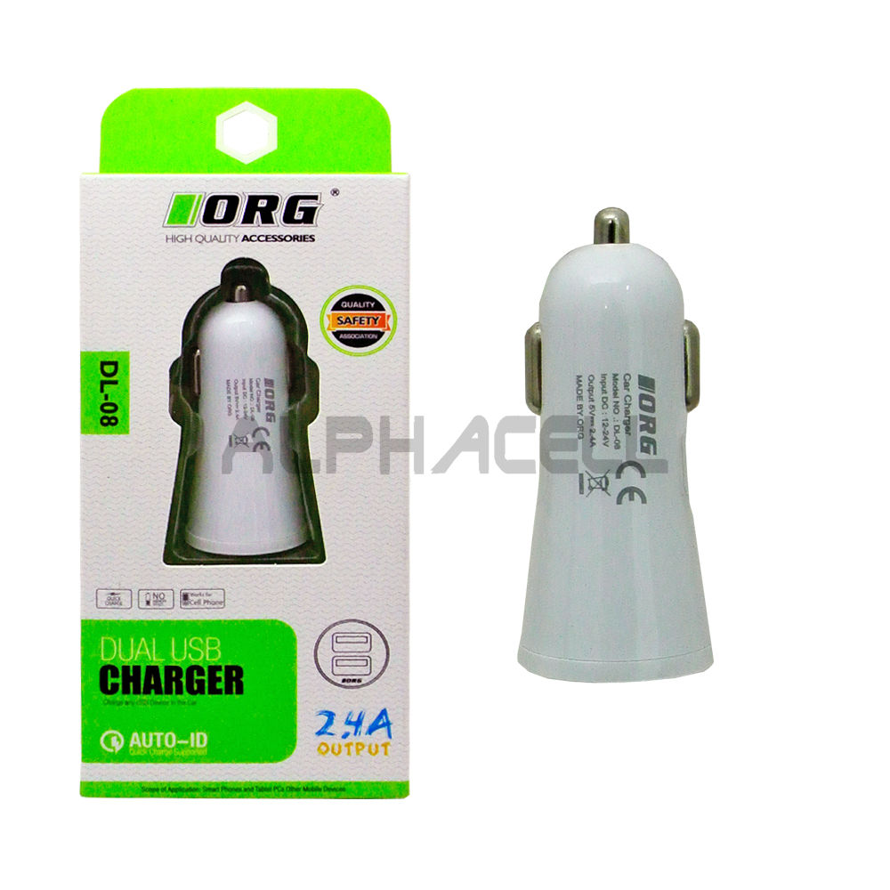 CAR CHARGER - ORG DUAL USB UNIVERSAL 2.4A-DL08