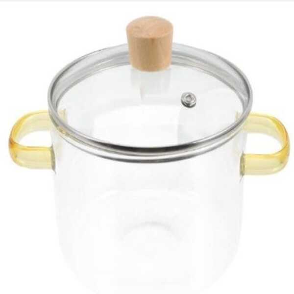 Multifunctional Transparent Borosilicate Glass Kitchen Pot with Lid