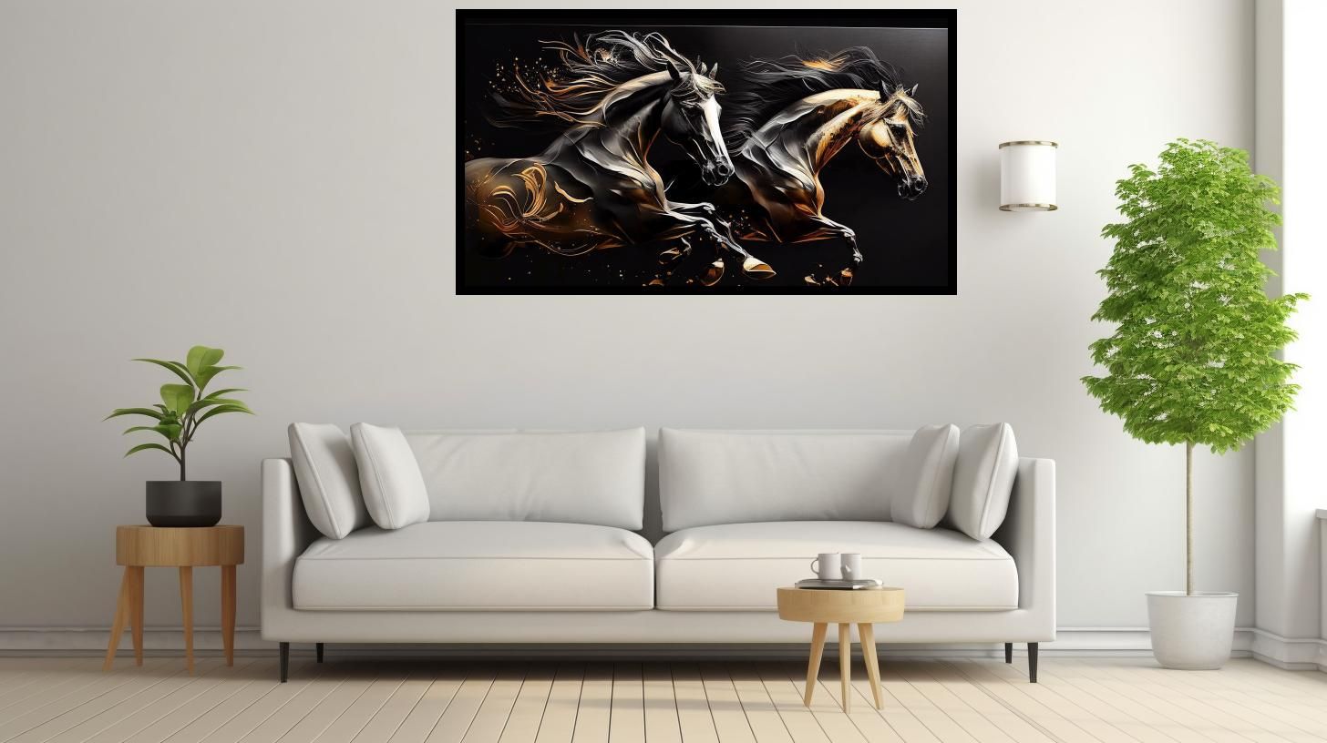 Canvas Wall Art - Golden Horses Running - B1625 [120 x 80 cm]