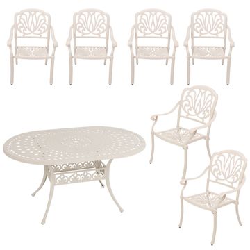 6 Seater - Protea Aluminium Patio Set / Garden Furniture / Outdoor Dining Set     (6 Protea Chairs with 150cm x 96cm Oval Lattice Table) - SAND