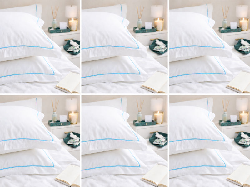 Premium Collection Soft Touch - Oxford Crystal Blue Satin Stitch Pillow Cover Set - Standard - (6 Sets)