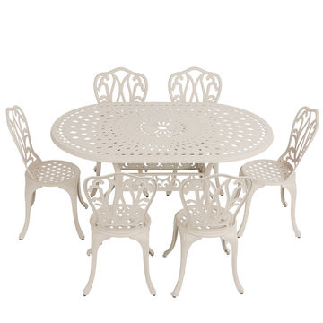 6 Seater - Lisa Aluminium Patio Set / Garden Furniture / Outdoor Dining Set    (6 Lisa Chairs with 150cm x 96cm Oval Lattice Table) - SAND