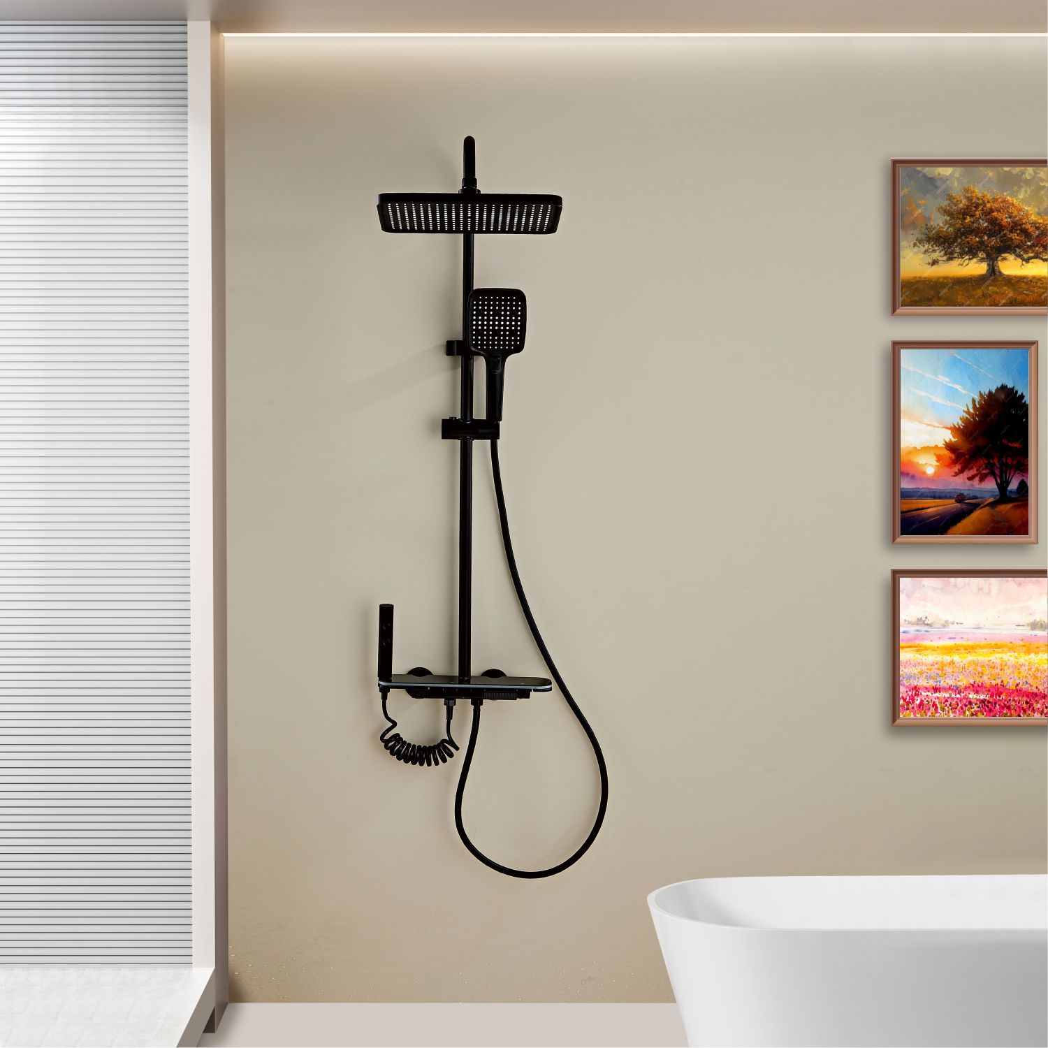 Modern Multifunctional LED Digital Display Shower System 032 Black