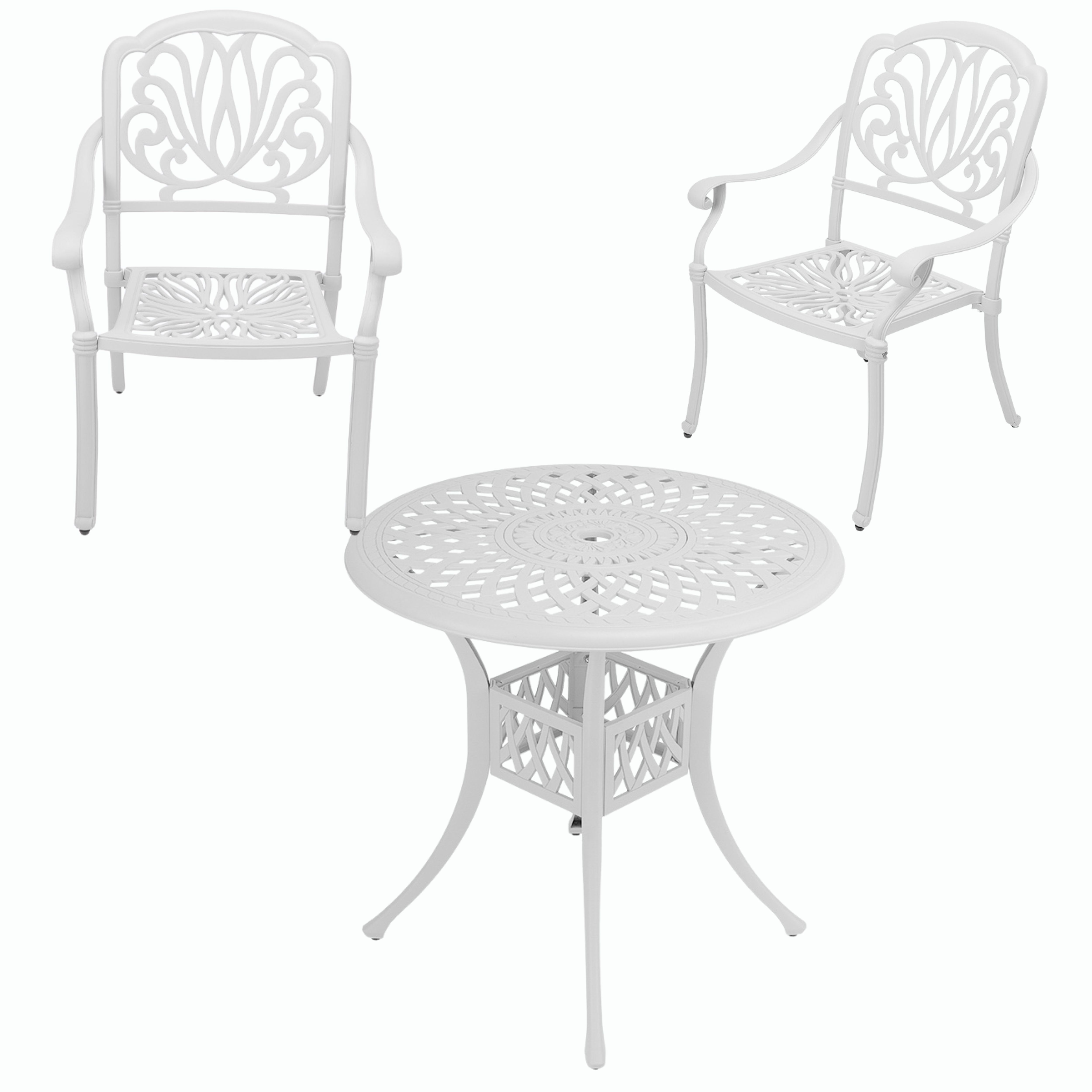 2 Seater - Protea Aluminium Patio Set / Garden Furniture / Outdoor Dining Set   (2 Protea Chairs with 78cm Round Lattice Table) - WHITE