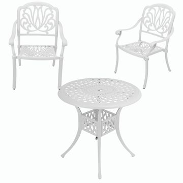 2 Seater - Protea Aluminium Patio Set / Garden Furniture / Outdoor Dining Set   (2 Protea Chairs with 78cm Round Lattice Table) - WHITE