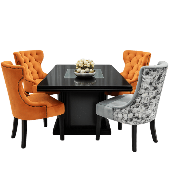Lucky Furn Modern 4-Seater Black Dining Table with Mixed Velvet Chairs