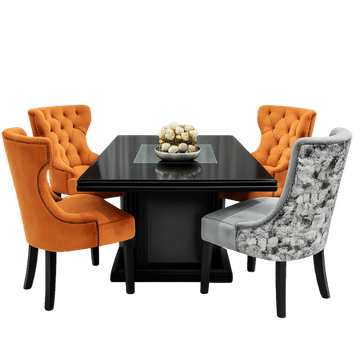 Lucky Furn Modern 4-Seater Black Dining Table with Mixed Velvet Chairs