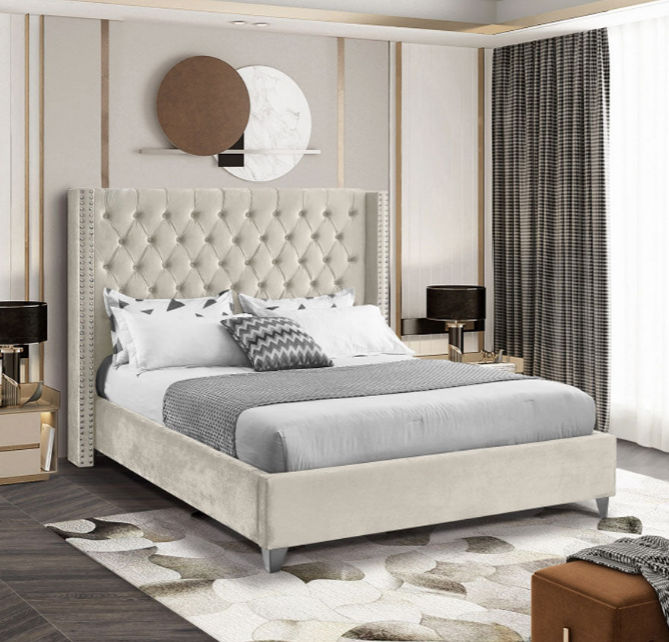 Kimberly Sleigh Bed Double -Off White