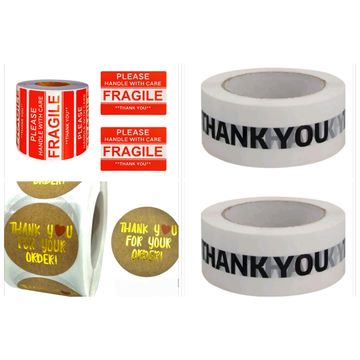 Combo White Bopp Tape with Fragile & thank you stickers gifts business