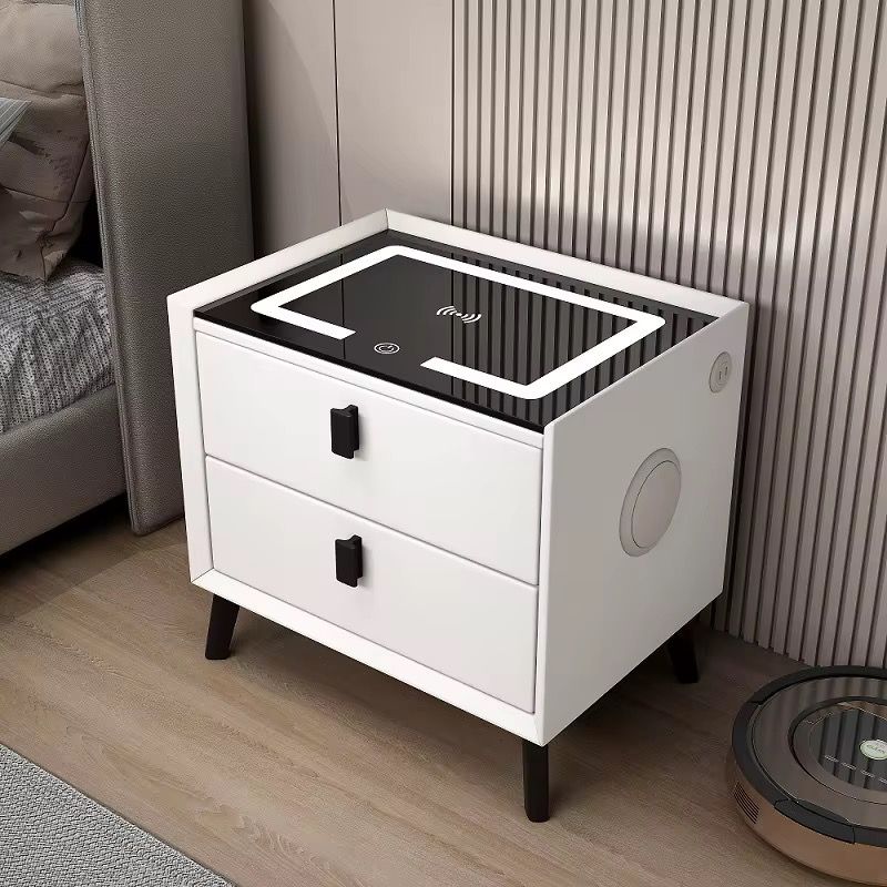 Smart Bedside Table with Wireless Charging Station, Speaker, Fingerprint Lock, and Drawer, Modern Bedside Table in Bedroom