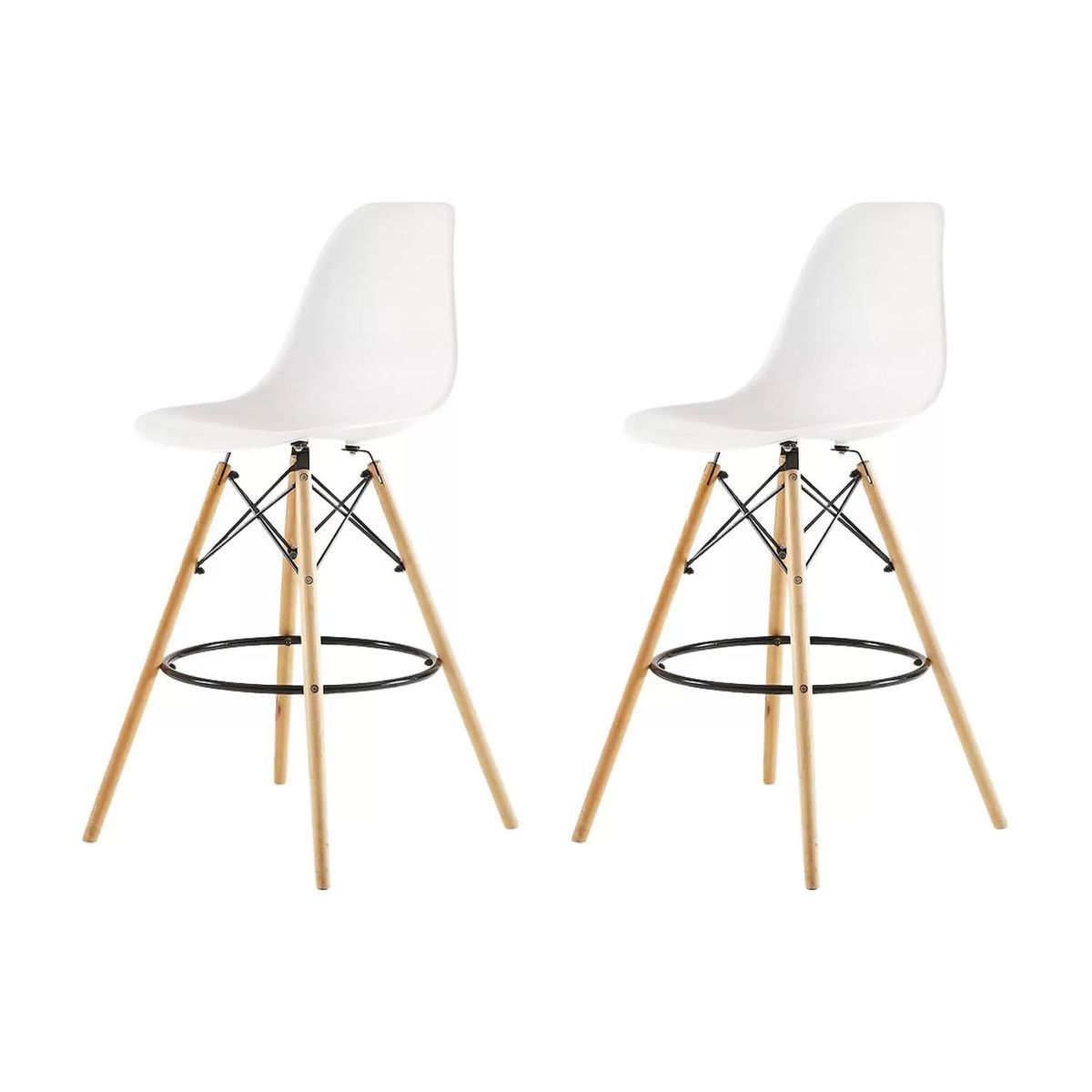 Modern Style Eiffel Chair Counter Bar Stools Set - 2 Pieces - 25.5-Inch - White