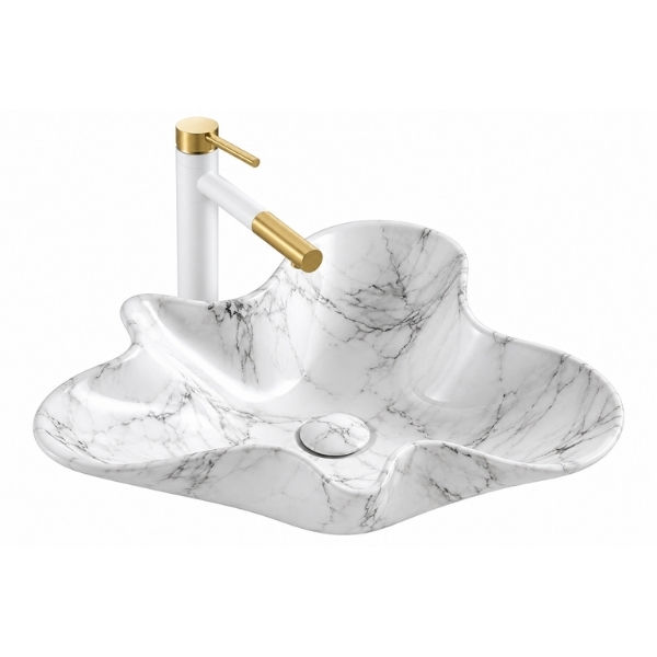 Counter top Ceramic Basin / table top - Bat White&Grey Marble