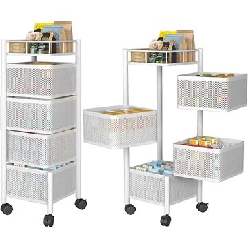 Rotating Storage Rack Kitchen Fruit Basket Cart - White