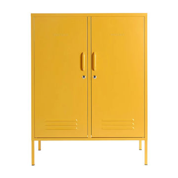 Steel Swing Door Sideboard Midi Storage Cabinet Cupboard Locker - Mustard Yellow