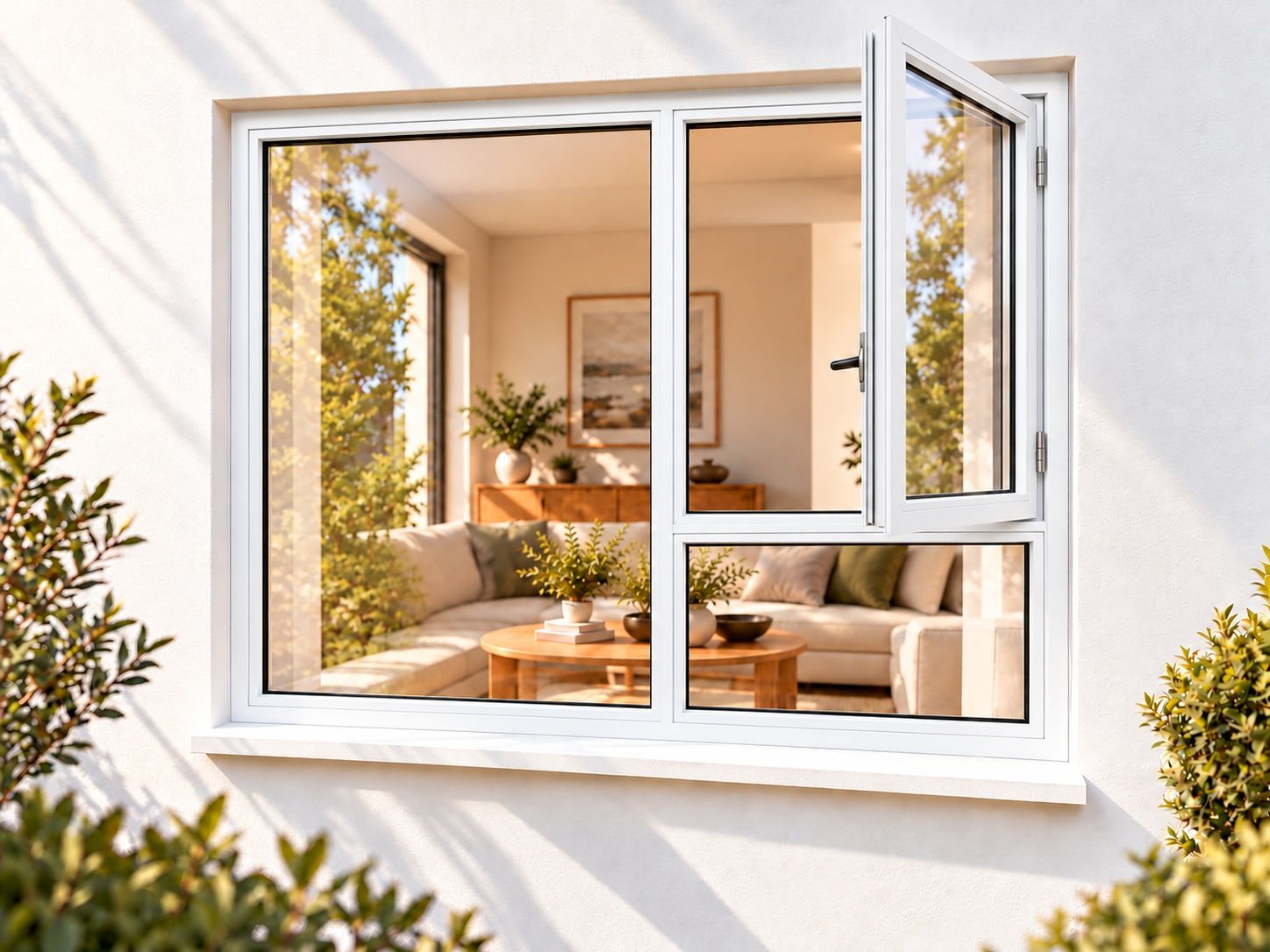 Kenzo Premium Side-Hung Aluminium Window - White, 1500 1800 mm, Right Side Opener with Fixed Bottom Pane