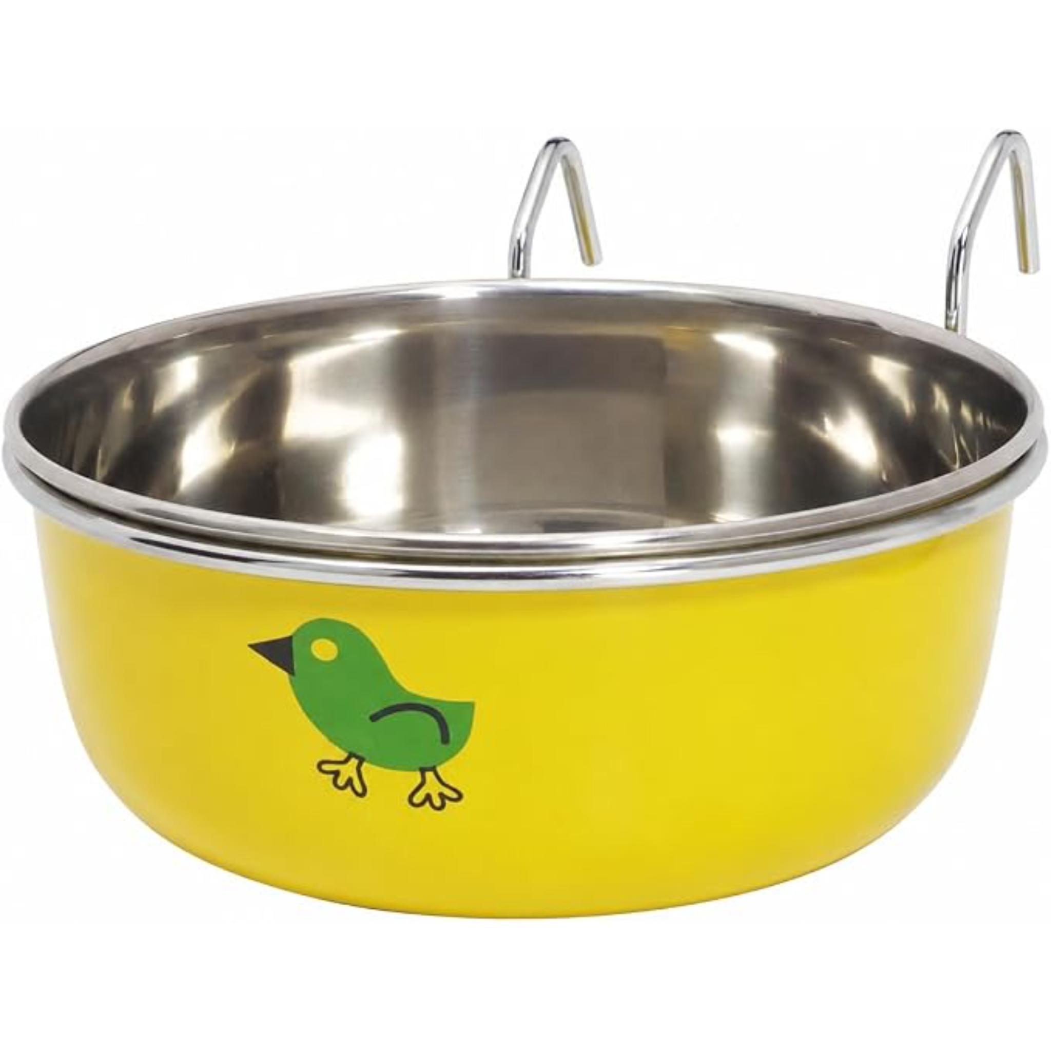 Coop Cup with Hook 300ml Stainless Steel Bird Food Water Cup Yellow