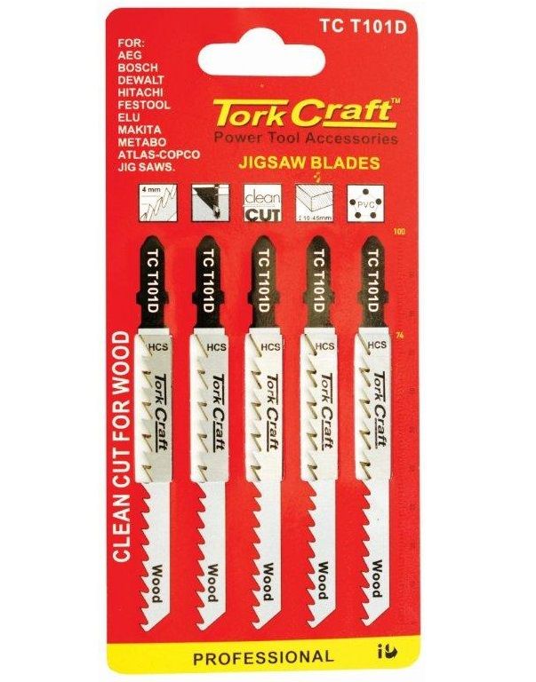 Tork Craft - T-Shank Jigsaw Blade for Wood 4mm 6Tpi 100mm 5Piece - 6 Pack