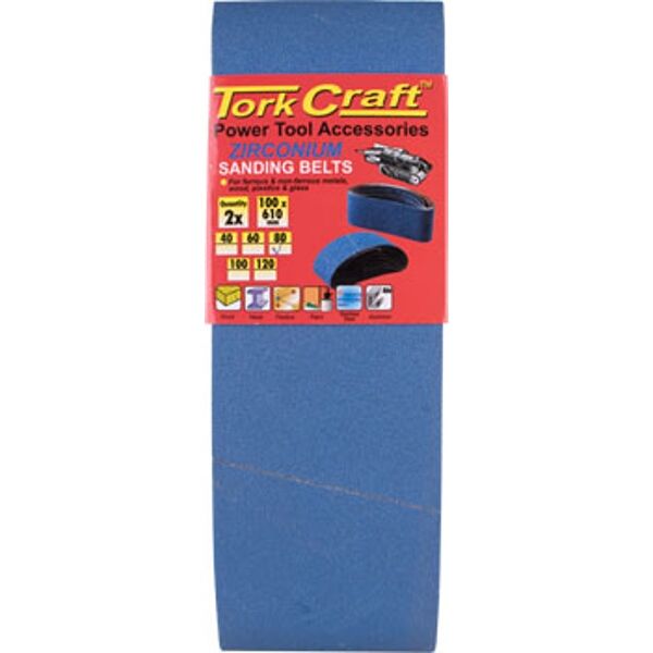 Sanding Belt Zirconium 100 X 610Mm 80Grit 2/Pack