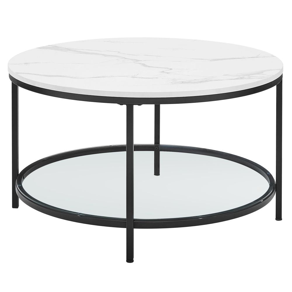 Bragg Seattle Round Two-Tier Marble Look and Glass Coffee Table