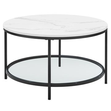 Bragg Seattle Round Two-Tier Marble Look and Glass Coffee Table