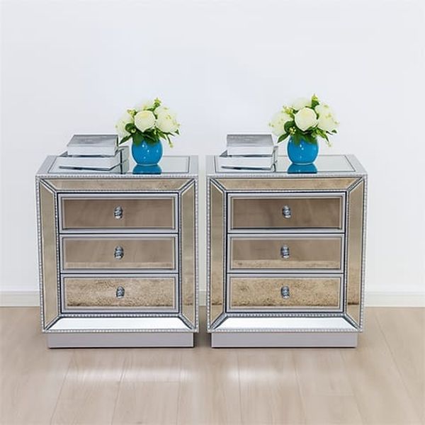 Prestige Home - Stud Mirrored Pedestals - Set of 2 - Silver