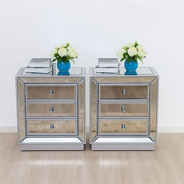 Prestige Home - Stud Mirrored Pedestals - Set of 2 - Silver